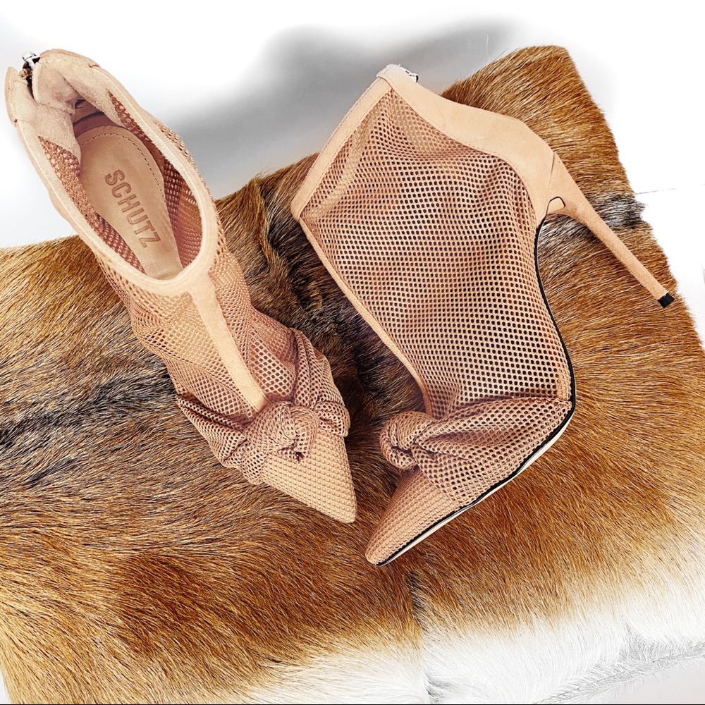Schutz kessie tan mesh pointed toe ankle boots